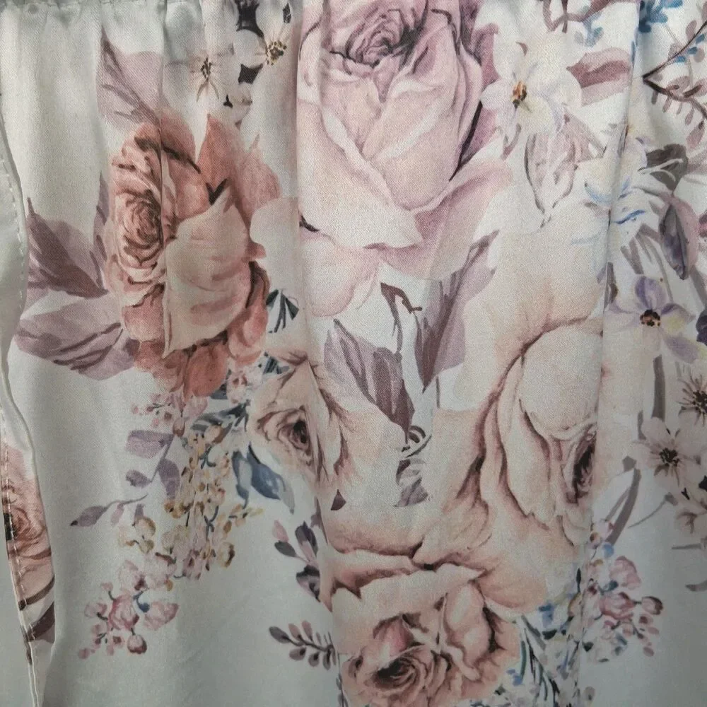 Le Rose Pajama Satin Pants Rose Motif Size XS Cottagecore Feminine